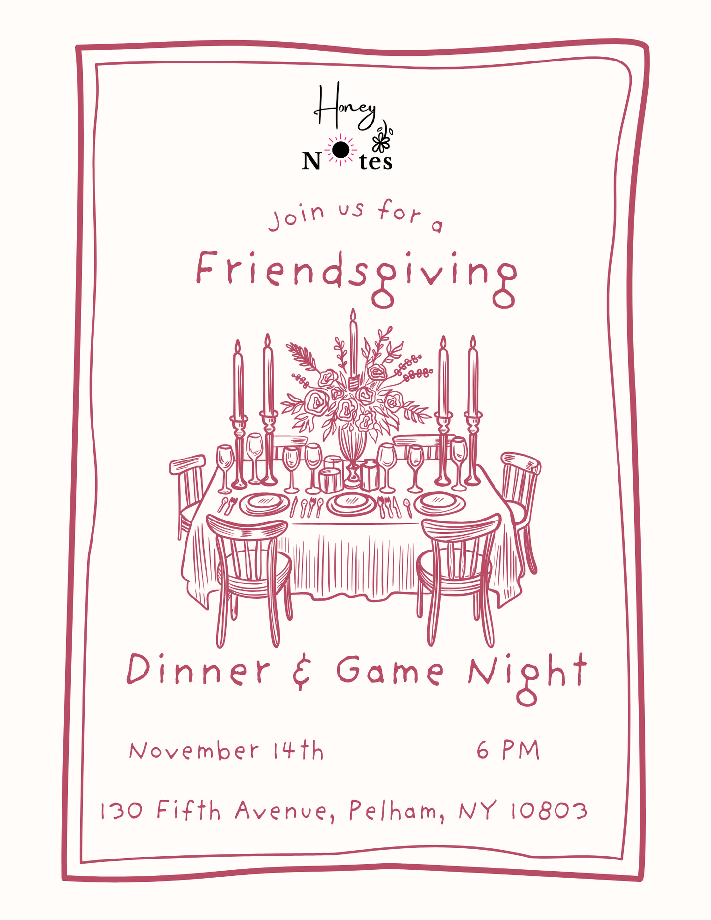 Friendsgiving Dinner & Game Night at Honey Notes-11/16/26
